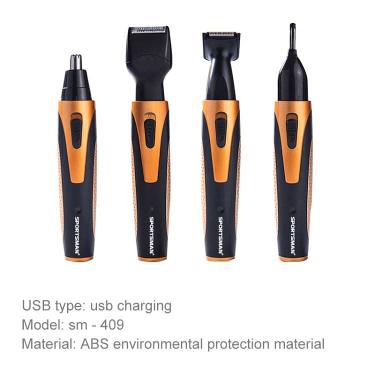 SPORTSMAN Four-in-one USB Rechargeable Ear Nose Trimmer Beard Face Shaver Eyebrows Hair Trimmer For Men(gold USB type) Reluova