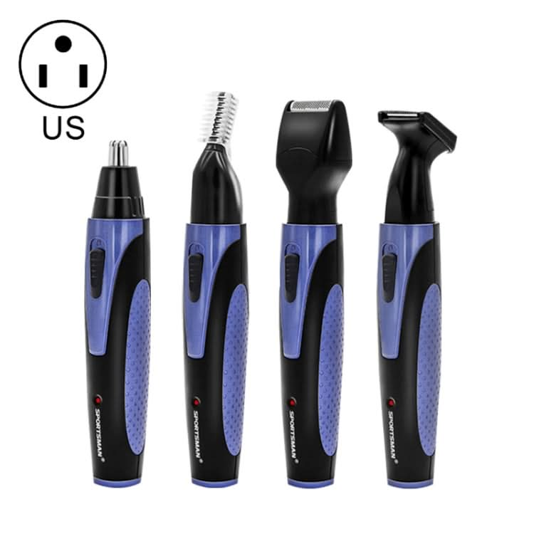 SPORTSMAN Four-in-one Electric Rechargeable Ear Nose Trimmer Beard Face Shaver Eyebrows Hair Trimmer for Men, US Plug(blue 110v) Reluova