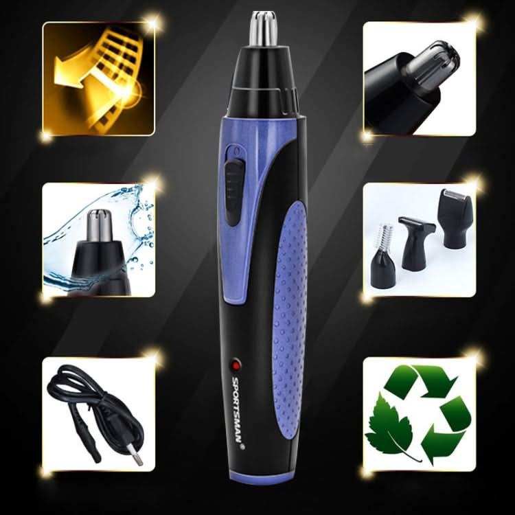 SPORTSMAN Four-in-one Electric Rechargeable Ear Nose Trimmer Beard Face Shaver Eyebrows Hair Trimmer for Men, US Plug(blue 110v) Reluova