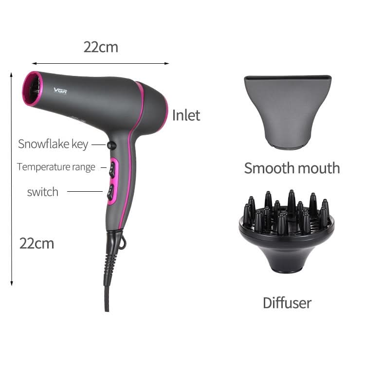 VGR V-402 2200W Household Negative Ion Hair Dryers with 6 Gear Adjustment, Plug Type: EU Plug Reluova