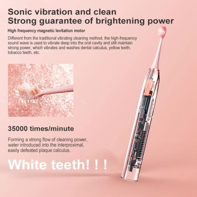 Original Lenovo B002.1-C2 USB Charging Wireless Sonic Electric Toothbrush with 5 Antibacterial Brush Heads, Luxury Version Reluova