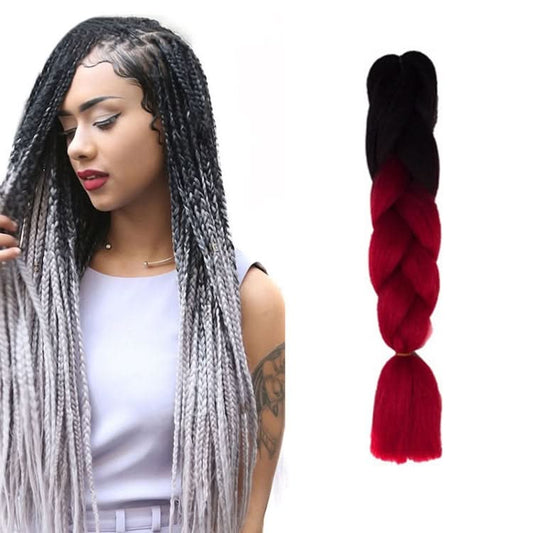 Fashion Color Gradient Individual Braid Wigs Chemical Fiber Big Braids, Length: 60cm(04 Black+Red) Reluova