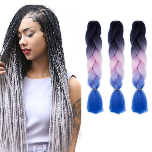 Fashion Color Gradient Individual Braid Wigs Chemical Fiber Big Braids, Length: 60cm(56 Purple+Lake Blue+Light Purple) Reluova