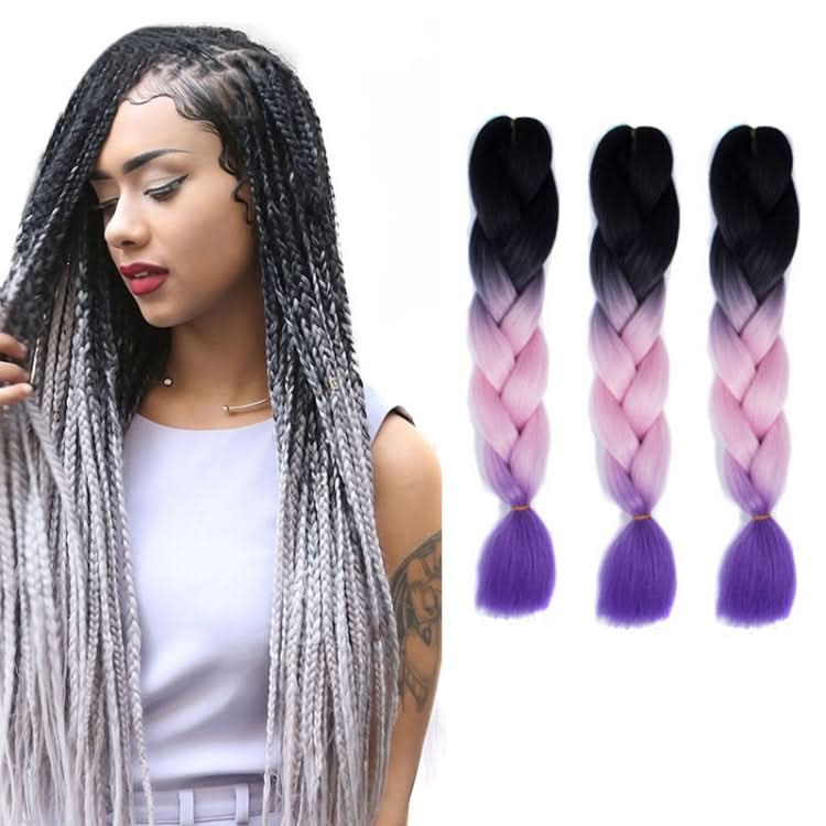 Fashion Color Gradient Individual Braid Wigs Chemical Fiber Big Braids, Length: 60cm(56 Purple+Lake Blue+Light Purple) Reluova