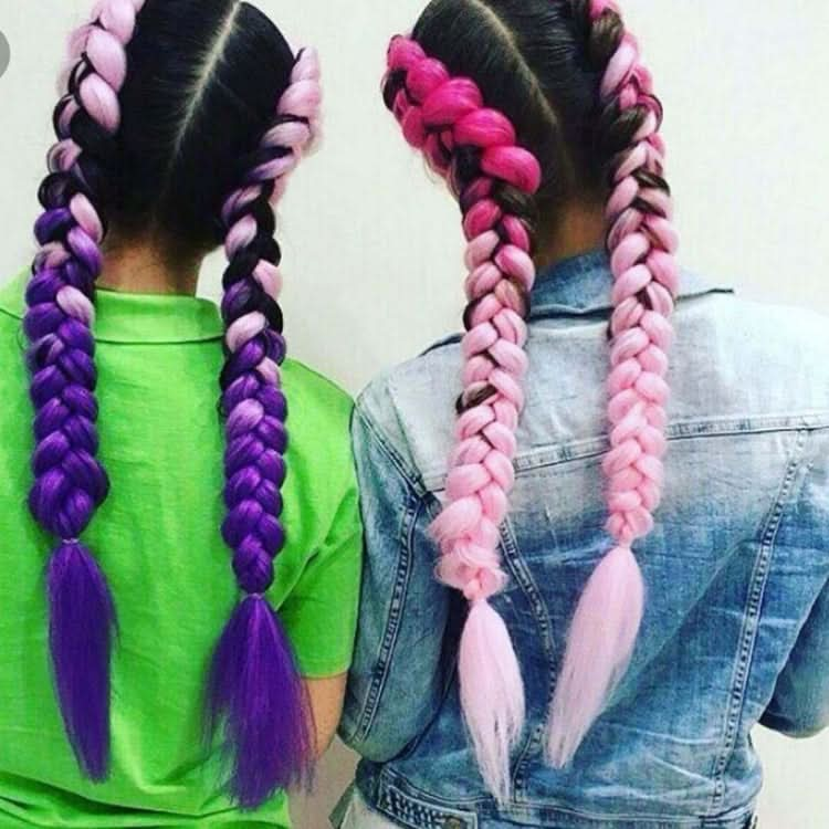 Fashion Color Gradient Individual Braid Wigs Chemical Fiber Big Braids, Length: 60cm(56 Purple+Lake Blue+Light Purple) Reluova