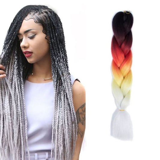 Fashion Color Gradient Individual Braid Wigs Chemical Fiber Big Braids, Length: 60cm(25 Black+Red+Yellow+White) Reluova