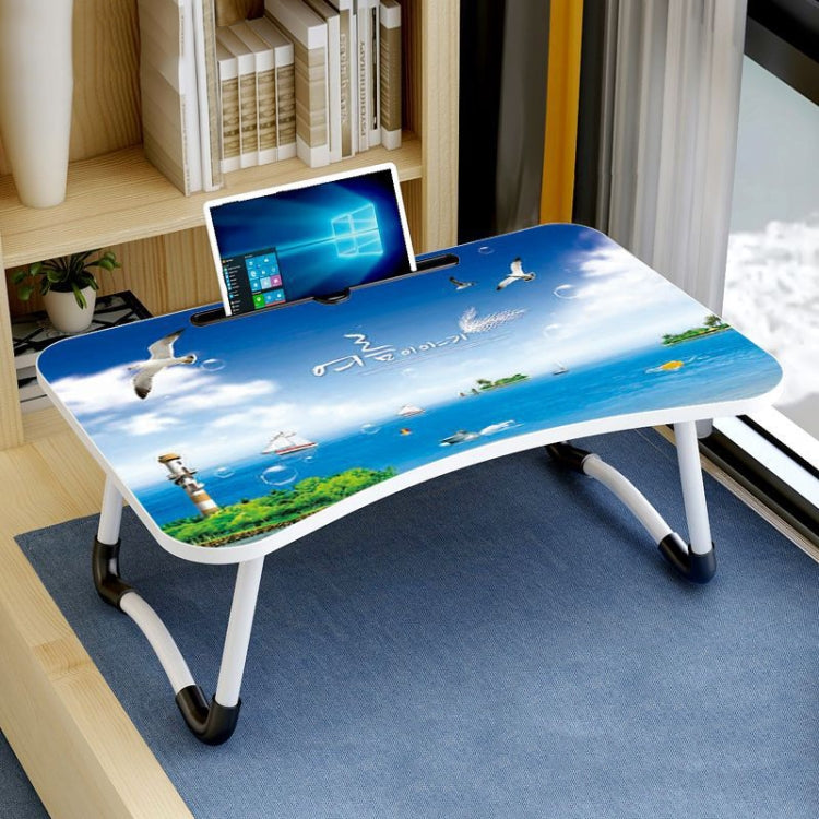 W-shaped Non-slip Legs Pattern Adjustable Folding Portable Laptop Desk with Card Slot (Castle)