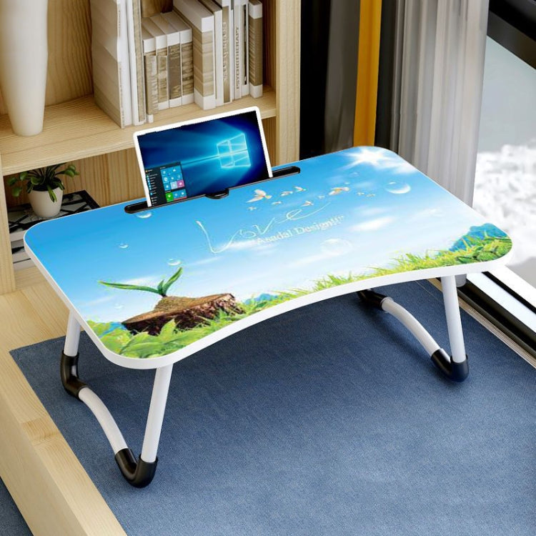 W-shaped Non-slip Legs Pattern Adjustable Folding Portable Laptop Desk with Card Slot (Castle)