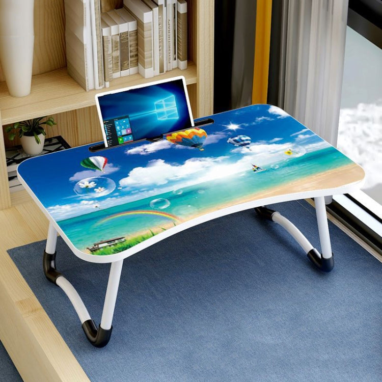 W-shaped Non-slip Legs Pattern Adjustable Folding Portable Laptop Desk with Card Slot (Castle)