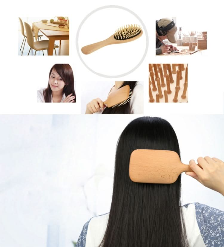 Natural Wooden Massage Hair Comb with Rubber Base & Wooden Brush, Size: Medium Reluova