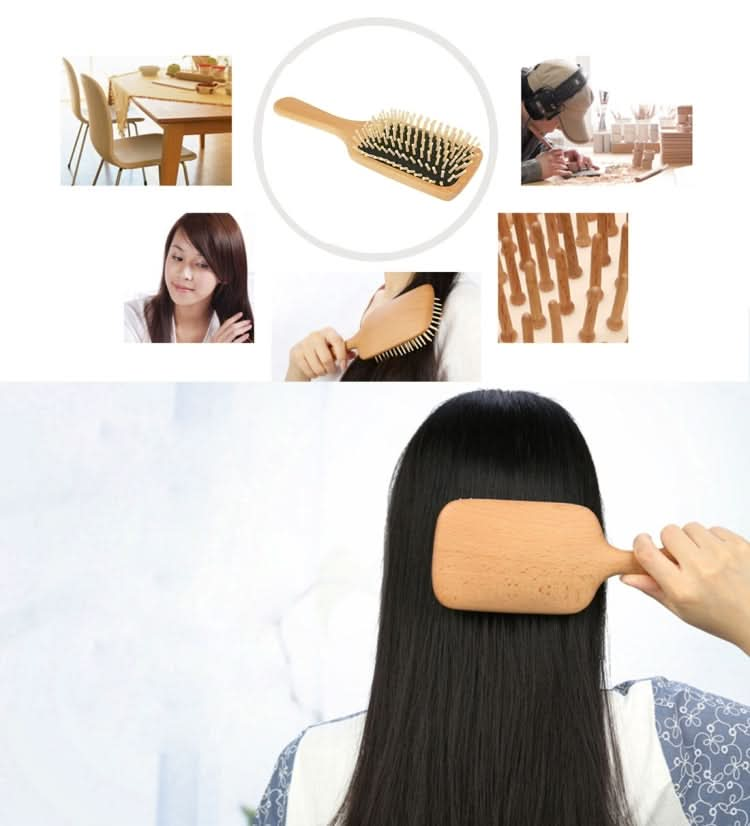 Natural Wooden Massage Hair Comb with Rubber Base & Wooden Brush, Size: Large Reluova