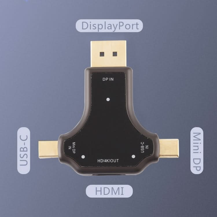 D63A DisplayPort + Mini DP + UCB-C / Type-C Male to HDMI Female 3 in 1 Adapter