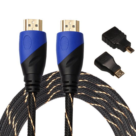 3m HDMI 1.4 Version 1080P Woven Net Line Blue Black Head HDMI Male to HDMI Male Audio Video Connector Adapter Cable with Mini HDMI & Micro HDMI Adapter Set-Reluova