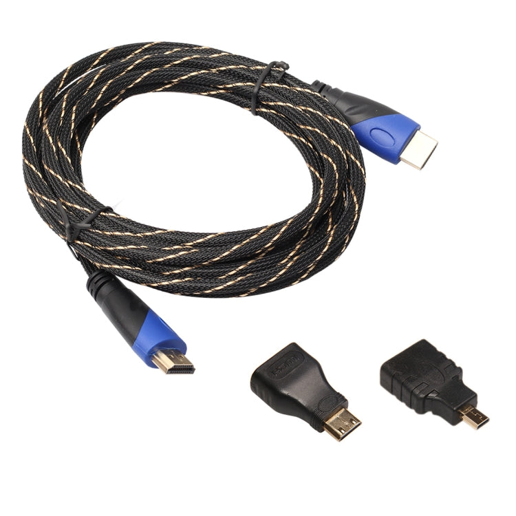 3m HDMI 1.4 Version 1080P Woven Net Line Blue Black Head HDMI Male to HDMI Male Audio Video Connector Adapter Cable with Mini HDMI & Micro HDMI Adapter Set-Reluova