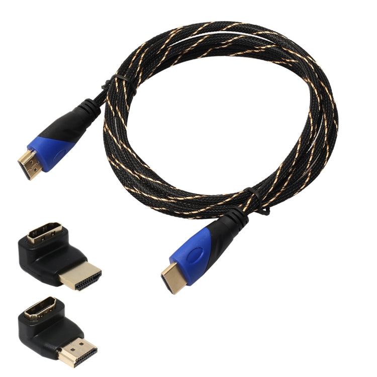 1.8m HDMI 1.4 Version 1080P Woven Net Line Blue Black Head HDMI Male to HDMI Male Audio Video Connector Adapter Cable with 2 Bending HDMI Adapter Set