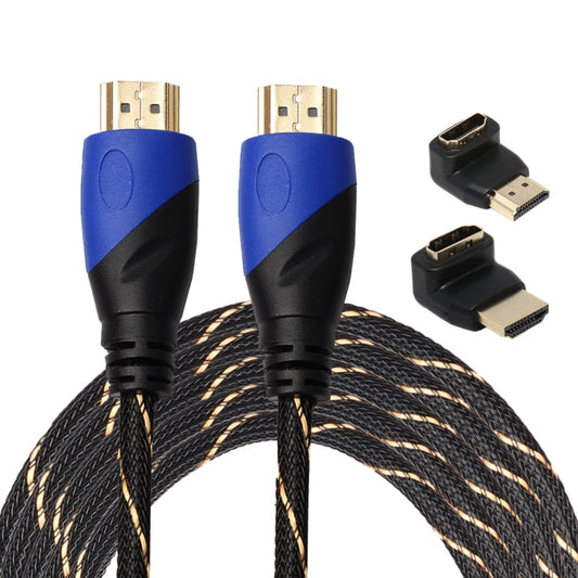 5m HDMI 1.4 Version 1080P Woven Net Line Blue Black Head HDMI Male to HDMI Male Audio Video Connector Adapter Cable with 2 Bending HDMI Adapter Set My Store