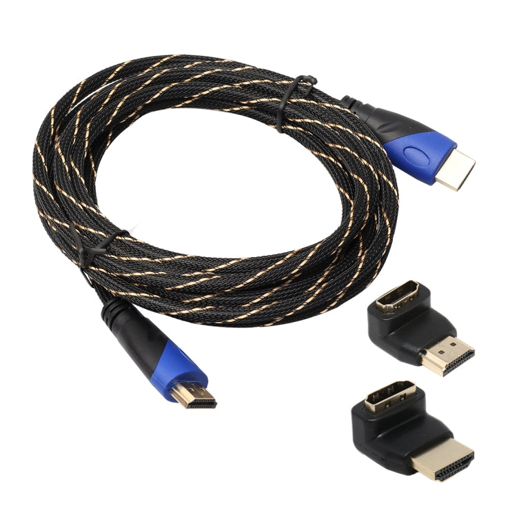 5m HDMI 1.4 Version 1080P Woven Net Line Blue Black Head HDMI Male to HDMI Male Audio Video Connector Adapter Cable with 2 Bending HDMI Adapter Set My Store