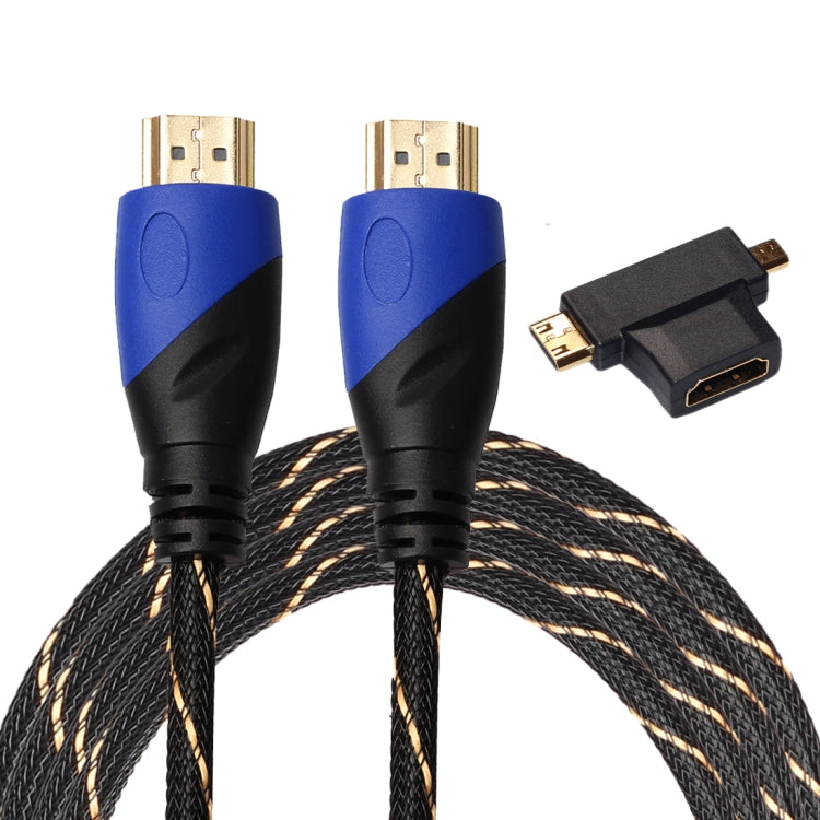 3m HDMI 1.4 Version 1080P Woven Net Line Blue Black Head HDMI Male to HDMI Male Audio Video Connector Cable with Mini HDMI & Micro HDMI & HDMI 3 in 1 Adapter Set-Reluova