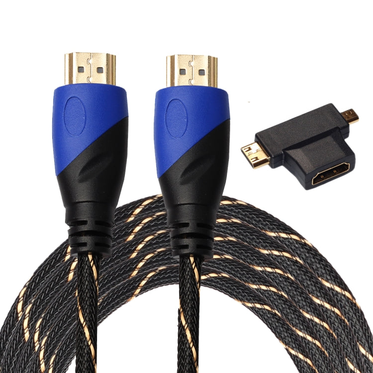 5m HDMI 1.4 Version 1080P Woven Net Line Blue Black Head HDMI Male to HDMI Male Audio Video Connector Cable with Mini HDMI & Micro HDMI & HDMI 3 in 1 Adapter Set My Store