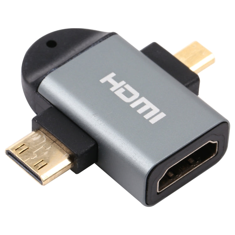 2 в 1 Mini HDMI Male + Micro HDMI Male на HDMI Female с позолоченной головкой-адаптером