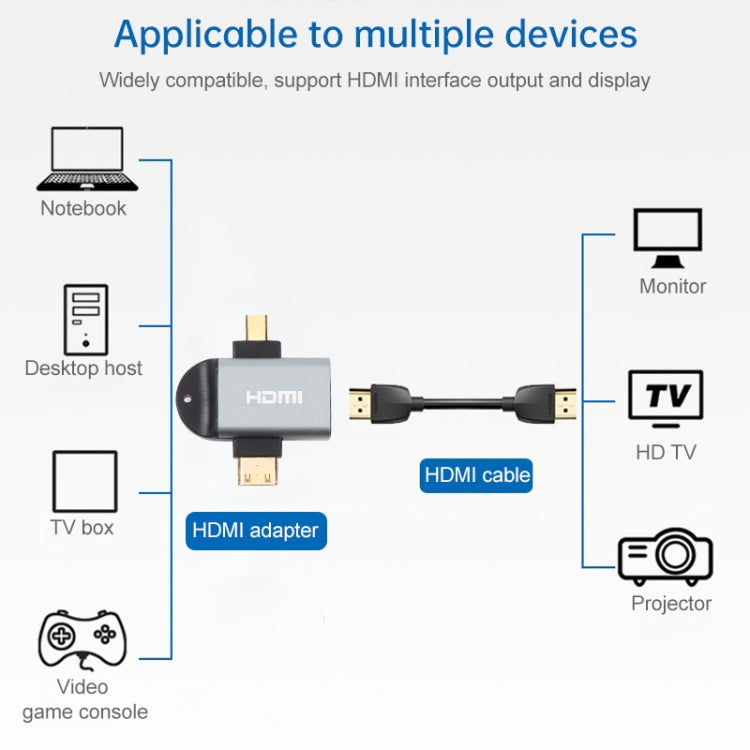 2 in 1 Mini HDMI Male + Micro HDMI Male to HDMI Female Gold-plated Head Adapter-Reluova