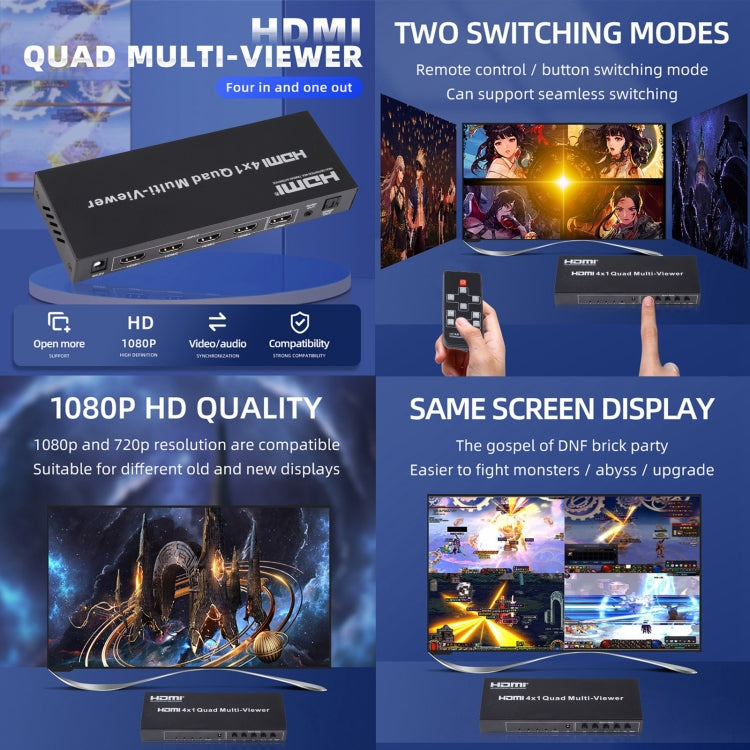 4 in 1 Out HDMI Quad Multi-viewer with Seamless Switcher, EU Plug My Store