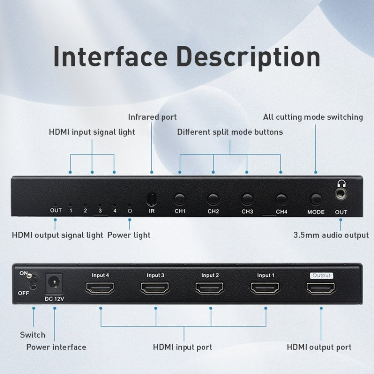 Measy MV4341 4K 30Hz 4 In 1 Out HDMI Quad Screen Splitter, Plug Type: EU Plug