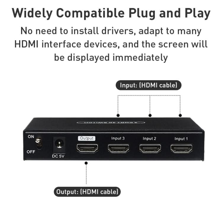 Measy SWH4631 4K 60Hz 3 In 1 Out HDMI Converter Switcher, Plug Type: US Plug My Store