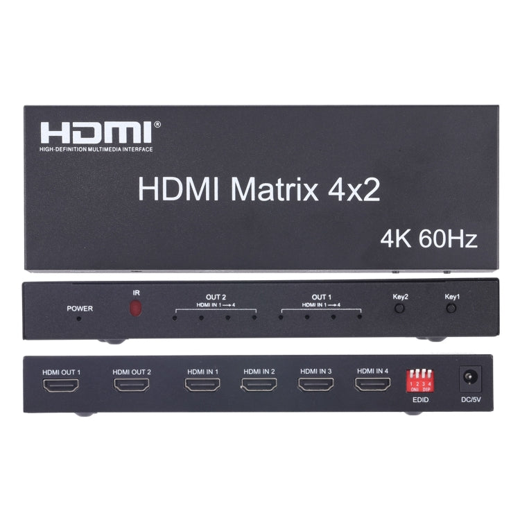 Матричный коммутатор/сплиттер HDMI 4x2 с пультом дистанционного управления, поддержка ARC/MHL/4Kx2K/3D, 4 порта HDMI на входе, 2 порта HDMI на выходе