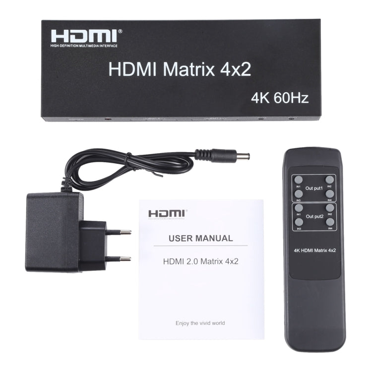 Матричный коммутатор/сплиттер HDMI 4x2 с пультом дистанционного управления, поддержка ARC/MHL/4Kx2K/3D, 4 порта HDMI на входе, 2 порта HDMI на выходе