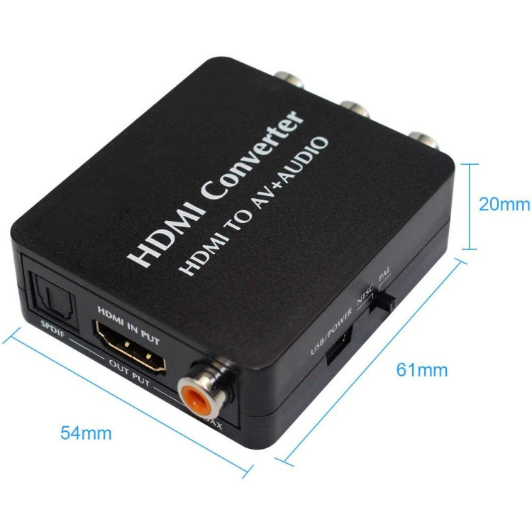 HDMI to AV Audio Converter Support SPDIF Coaxial Audio NTSC PAL Composite Video HDMI to 3RCA Adapter for TV /PC /PS3 / Blue-ray DVD