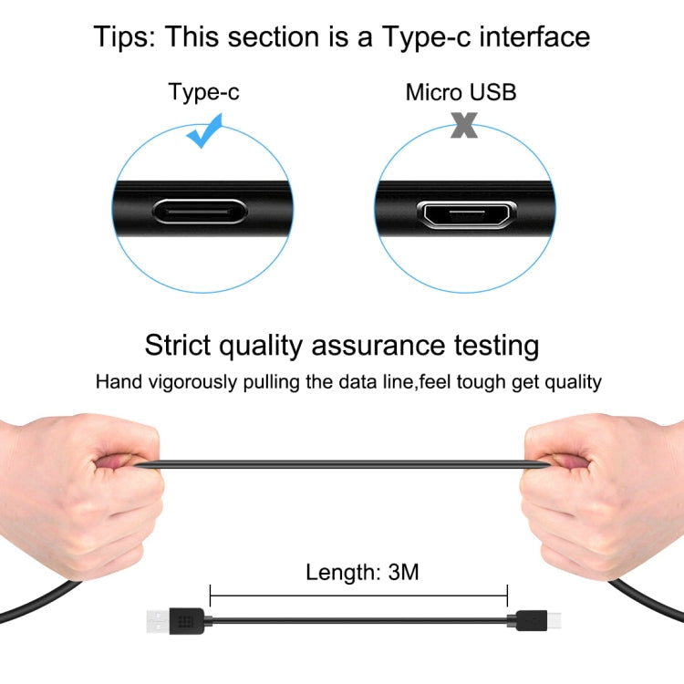 HAWEEL 3m USB-C / Type-C to USB 2.0 Data & Charging Cable