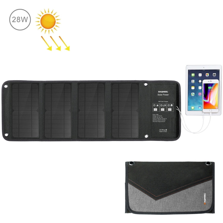 HAWEEL 28W Foldable Solar Panel Charger with 5V 3A Max Dual USB Ports