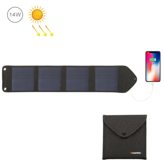 HAWEEL 14W 5V 2.4A Portable Foldable Solar Charger Outdoor Travel Rechargeable Folding Bag with 4 Solar Panels & USB Port, Size: S