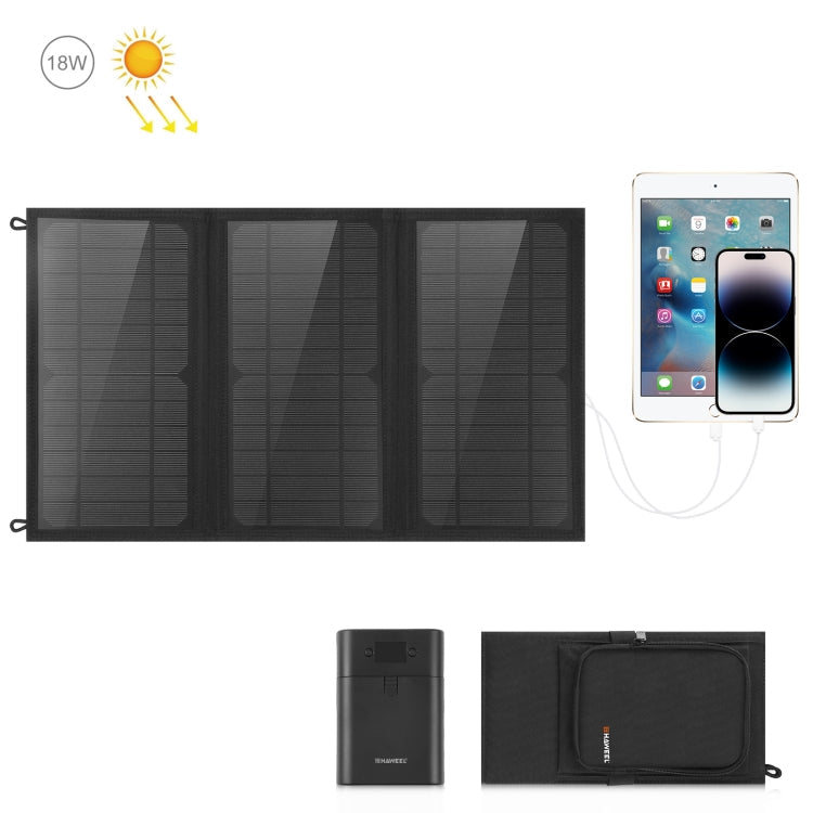 HAWEEL 18W 3 Panels Foldable Solar Panel Charger Bag with 5V / 3.1A Max Dual USB Ports, Support QC3.0 and AFC