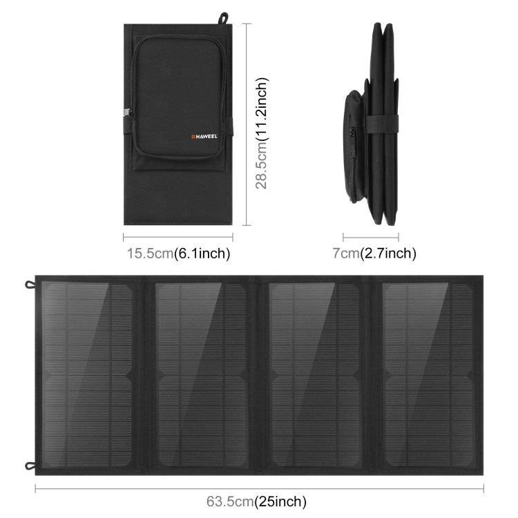 HAWEEL 24W 4 Panels Foldable Solar Panel Charger Bag with 5V / 3.1A Max Dual USB Ports, Support QC3.0 and AFC