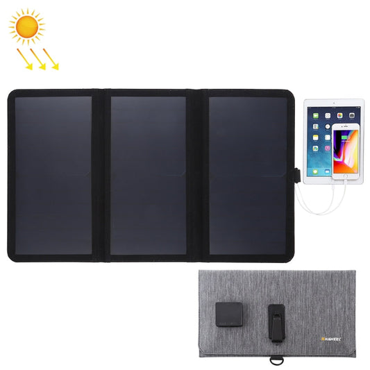 HAWEEL 21W Ultrathin 3-Fold Foldable 5V / 3A Solar Panel Charger with Dual USB Ports, Support QC3.0 and AFC