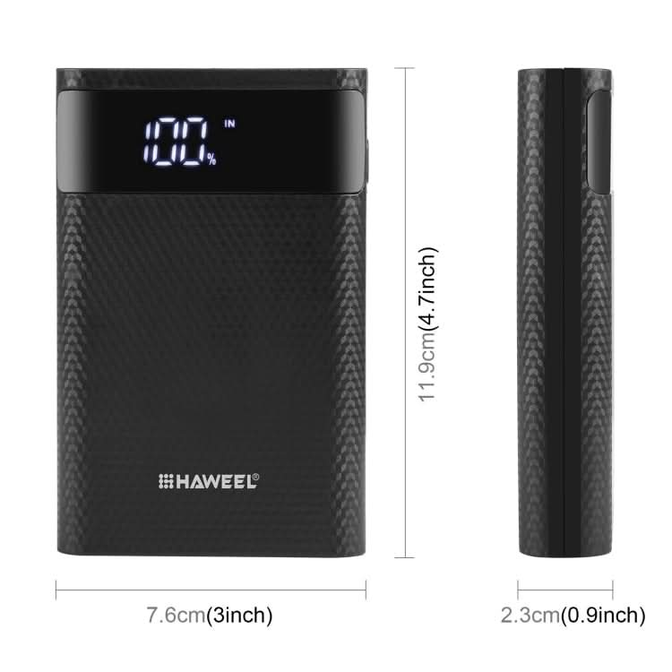 HAWEEL DIY 4x 18650 Battery (Not Included) 12000mAh Dual-way QC Charger Power Bank Shell Box with 2x USB Output & Display,  Support QC 2.0 / QC 3.0 / FCP / SFCP /  AFC / MTK / BC 1.2 / PD