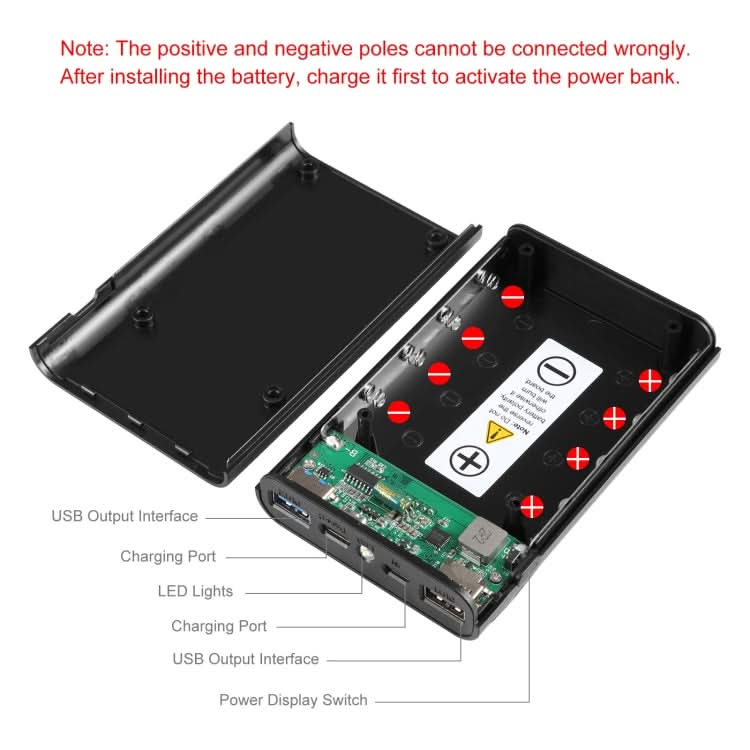 HAWEEL DIY 4x 18650 Battery (Not Included) 12000mAh Dual-way QC Charger Power Bank Shell Box with 2x USB Output & Display,  Support QC 2.0 / QC 3.0 / FCP / SFCP /  AFC / MTK / BC 1.2 / PD