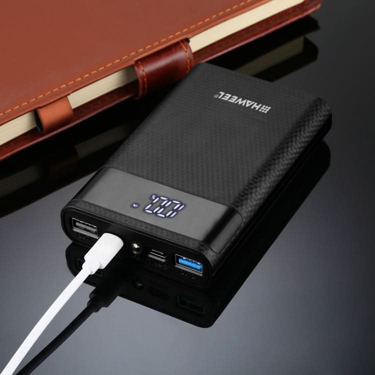 HAWEEL DIY 4x 18650 Battery (Not Included) 12000mAh Dual-way QC Charger Power Bank Shell Box with 2x USB Output & Display,  Support QC 2.0 / QC 3.0 / FCP / SFCP /  AFC / MTK / BC 1.2 / PD