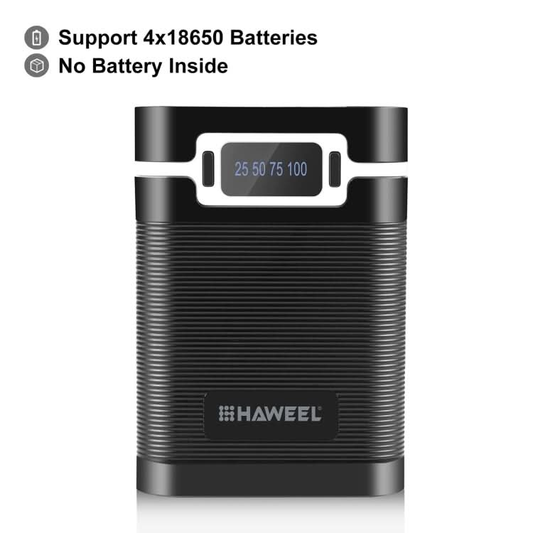 HAWEEL DIY 4x 18650 Battery (Not Included) 10000mAh Dual-way QC Charger Power Bank Shell Box with 2x USB Output & Display,  Support PD / QC / SCP / FCP / AFC / PPS / PE