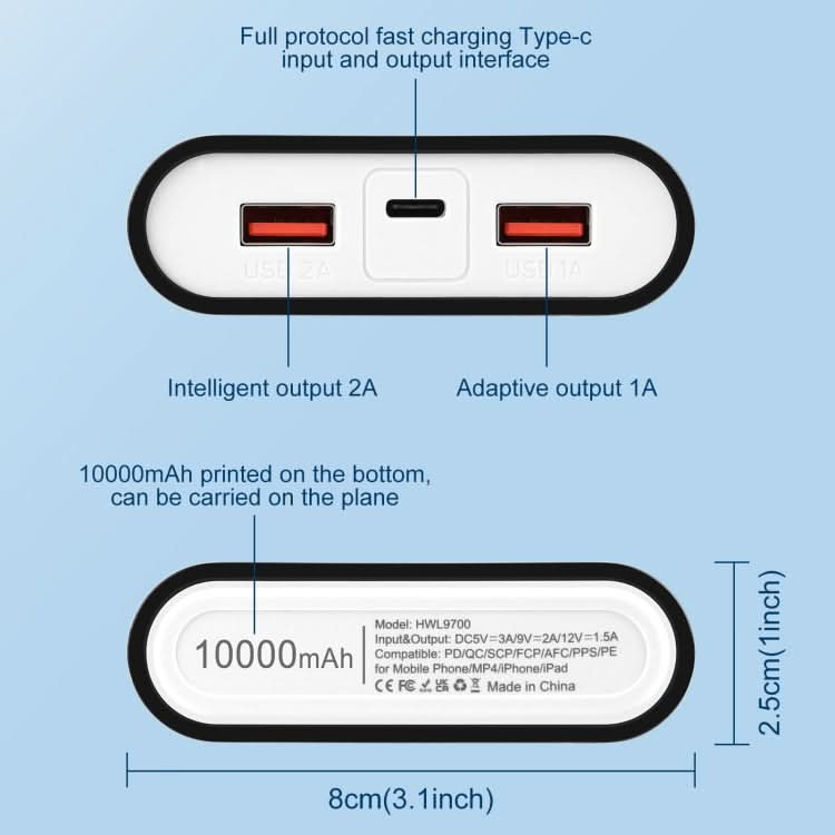 HAWEEL DIY 4x 18650 Battery (Not Included) 10000mAh Dual-way QC Charger Power Bank Shell Box with 2x USB Output & Display,  Support PD / QC / SCP / FCP / AFC / PPS / PE