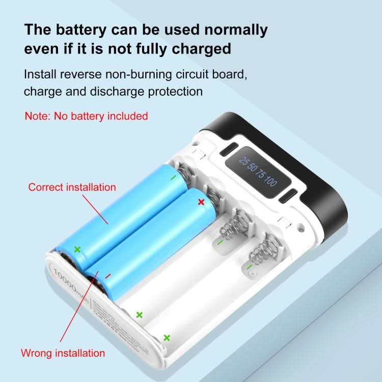 HAWEEL DIY 4x 18650 Battery (Not Included) 10000mAh Dual-way QC Charger Power Bank Shell Box with 2x USB Output & Display,  Support PD / QC / SCP / FCP / AFC / PPS / PE