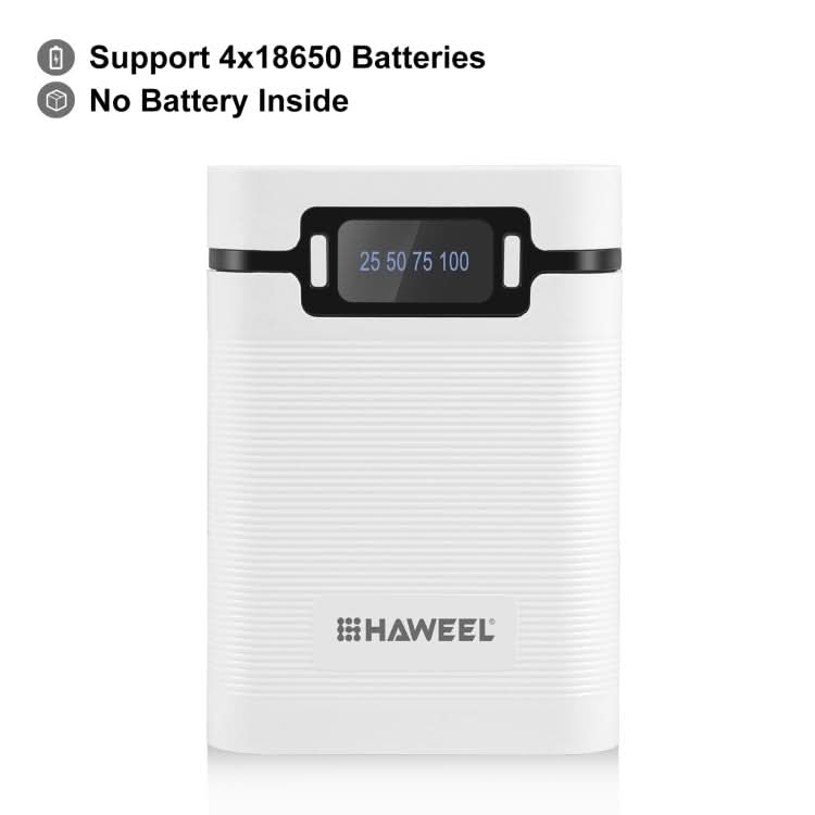 HAWEEL DIY 4x 18650 Battery (Not Included) 10000mAh Dual-way QC Charger Power Bank Shell Box with 2x USB Output & Display,  Support PD / QC / SCP / FCP / AFC / PPS / PE