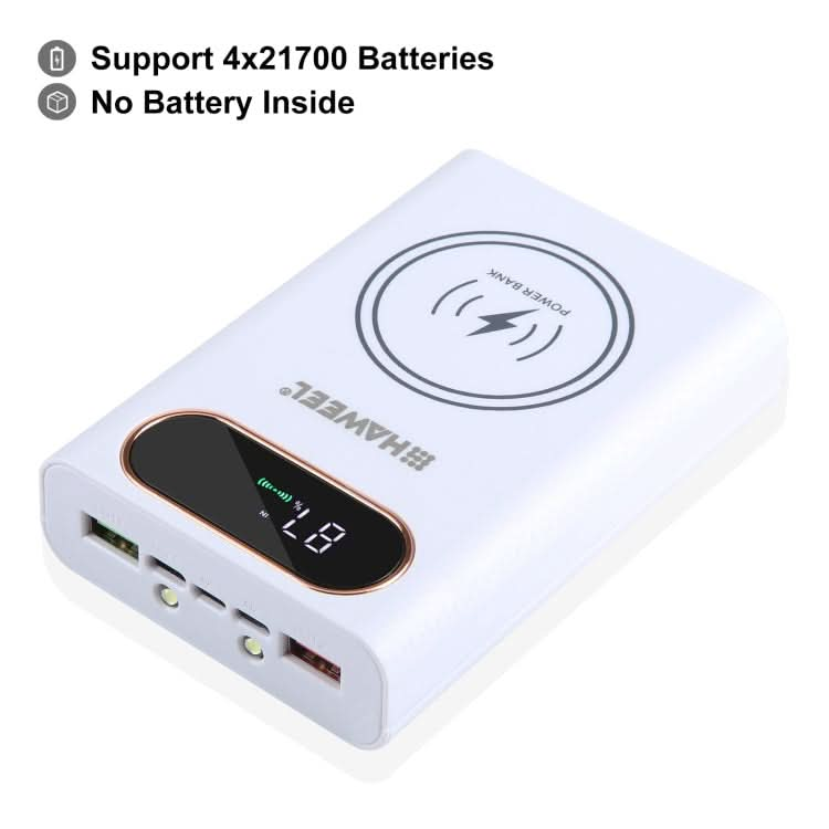 HAWEEL DIY 4 x 21700 Battery 22.5W Fast Charge 15W Wireless Charging Power Bank Box Case with Display, Not Include Battery