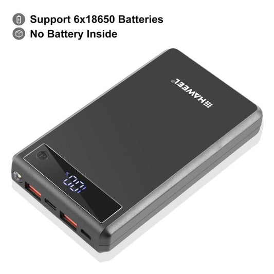 HAWEEL DIY 6 x 18650 Battery 24W Fast Charge Power Bank Box Case with Display, Not Include Battery