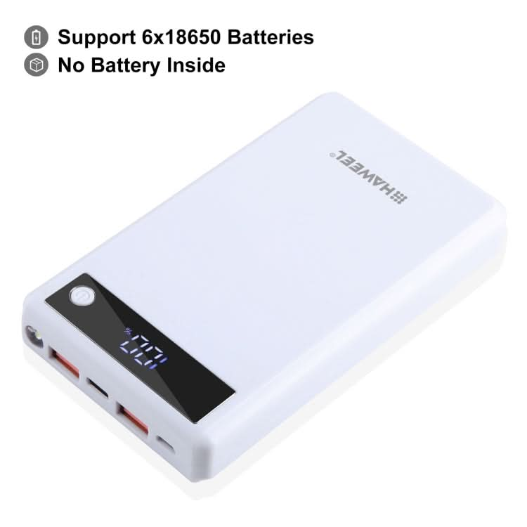 HAWEEL DIY 6 x 18650 Battery 24W Fast Charge Power Bank Box Case with Display, Not Include Battery