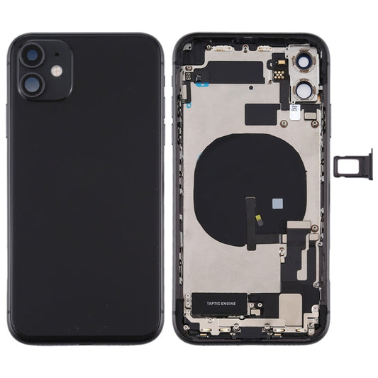 Battery Back Cover Assembly (with Side Keys & Power Button + Volume Button Flex Cable & Wireless Charging Module & Motor & Charging Port & Speaker Ringer Buzzer & Card Tray & Camera Lens Cover) for iPhone 11