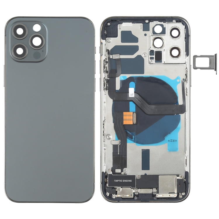 Battery Back Cover Assembly (with Side Keys & Speaker Ringer Buzzer & Motor & Camera Lens & Card Tray & Power Button + Volume Button + Charging Port & Wireless Charging Module) for iPhone 12 Pro