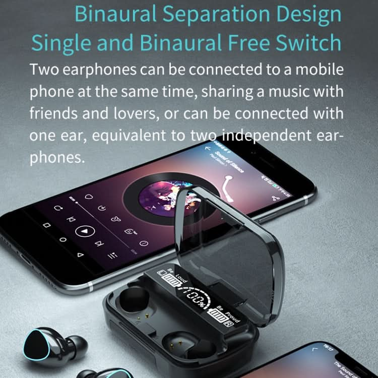 M10 Bluetooth 5.1 TWS Digital Display Wireless Bluetooth Earphone with Charging Box, Support Touch & Siri & Battery Display